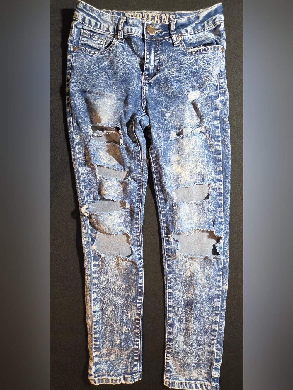 VIP Acid Wash Blue Skinny Jeans Girls (12)